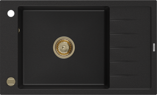 Mexen Elias zlewozmywak granitowy 1-komorowy z ociekaczem 795 x 480 mm, czarny, syfon złoty - 6511791005-77-G