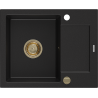 Mexen Enzo zlewozmywak granitowy 1-komorowy z ociekaczem 576 x 465 mm, czarny, syfon złoty - 6506571005-77-G