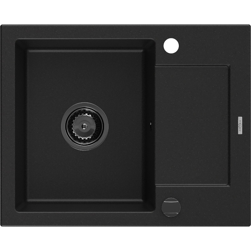 Mexen Enzo zlewozmywak granitowy 1-komorowy z ociekaczem 576 x 465 mm, czarny, syfon czarny - 6506571005-77-B