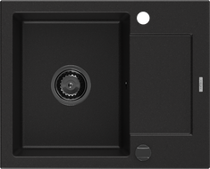 Mexen Enzo zlewozmywak granitowy 1-komorowy z ociekaczem 576 x 465 mm, czarny, syfon czarny - 6506571005-77-B