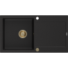 Mexen Leo zlewozmywak granitowy 1-komorowy z ociekaczem 900 x 500 mm, czarny, syfon złoty - 6501901010-77-G