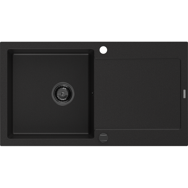 Mexen Leo zlewozmywak granitowy 1-komorowy z ociekaczem 900 x 500 mm, czarny, syfon czarny - 6501901010-77-B