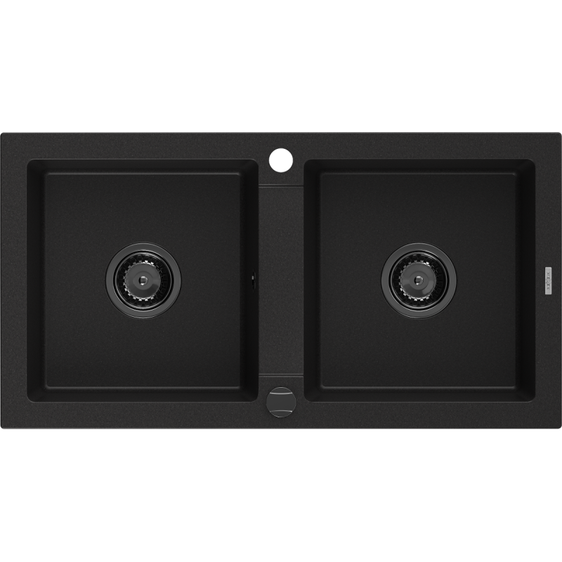 Mexen Mario zlewozmywak granitowy 2-komorowy 820 x 436 mm, czarny, syfon czarny - 6504822000-77-B
