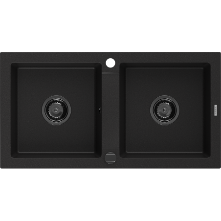 Mexen Mario zlewozmywak granitowy 2-komorowy 820 x 436 mm, czarny, syfon czarny - 6504822000-77-B