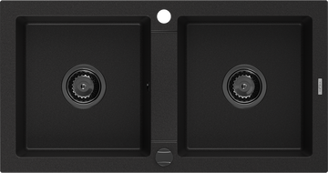 Mexen Mario zlewozmywak granitowy 2-komorowy 820 x 436 mm, czarny, syfon czarny - 6504822000-77-B