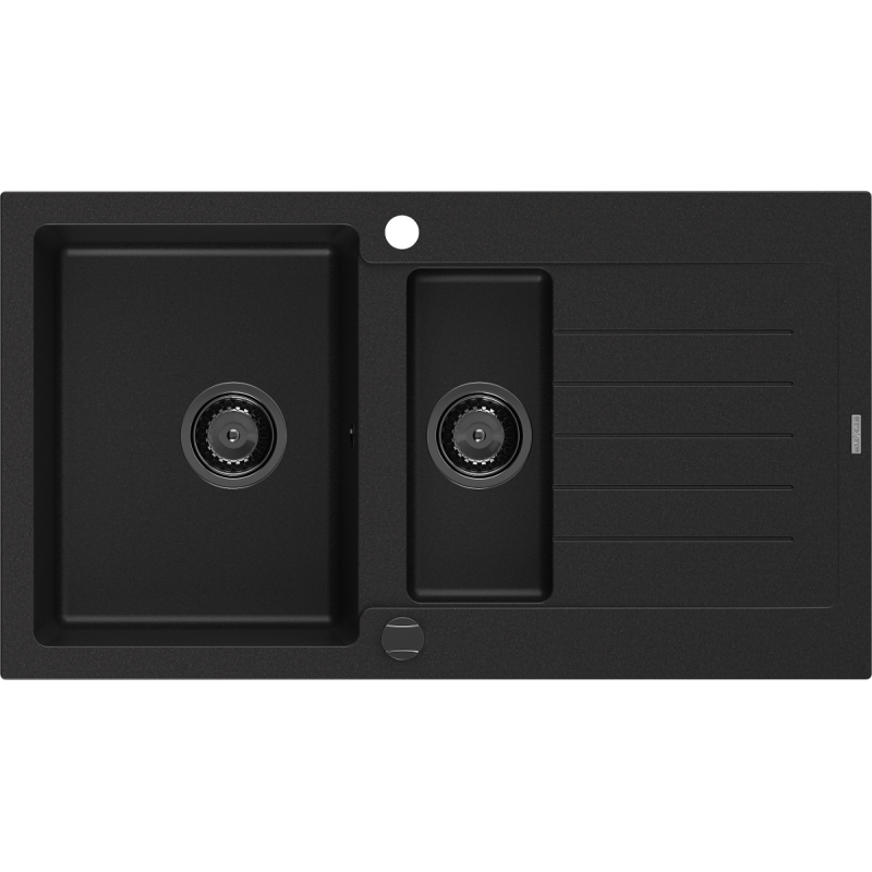 Mexen Matias zlewozmywak granitowy 1,5-komorowy z ociekaczem 900 x 505 mm, czarny, syfon czarny - 6502901505-77-B