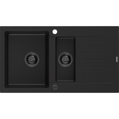 Mexen Matias zlewozmywak granitowy 1,5-komorowy z ociekaczem 900 x 505 mm, czarny, syfon czarny - 6502901505-77-B
