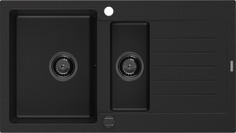 Mexen Matias zlewozmywak granitowy 1,5-komorowy z ociekaczem 900 x 505 mm, czarny, syfon czarny - 6502901505-77-B