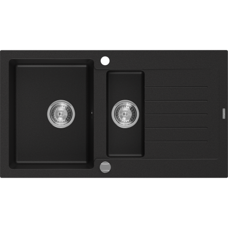Mexen Matias zlewozmywak granitowy 1,5-komorowy z ociekaczem 900 x 505 mm, czarny, syfon chrom - 6502901505-77