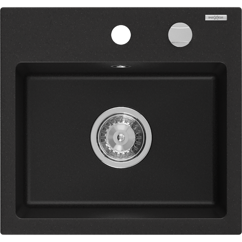Mexen Milo zlewozmywak granitowy 1-komorowy 435 x 410 mm, czarny, syfon chrom - 6505441000-77