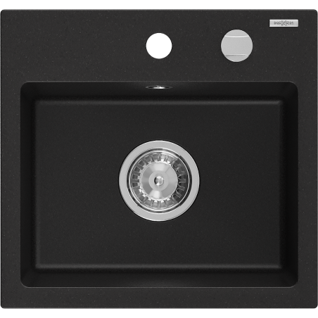 Mexen Milo zlewozmywak granitowy 1-komorowy 435 x 410 mm, czarny, syfon chrom - 6505441000-77