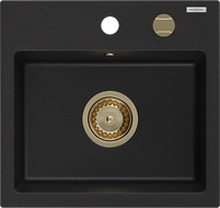 Mexen Milo zlewozmywak granitowy 1-komorowy 435 x 410 mm, czarny, syfon złoty - 6505441000-77-G