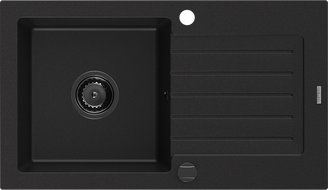 Mexen Pablo zlewozmywak granitowy 1-komorowy z ociekaczem 752 x 436 mm, czarny, syfon czarny - 6510751010-77-B