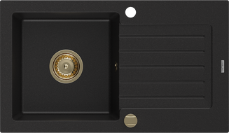 Mexen Pablo zlewozmywak granitowy 1-komorowy z ociekaczem 752 x 436 mm, czarny, syfon złoty - 6510751010-77-G