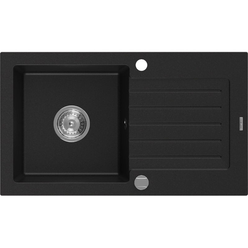 Mexen Pablo zlewozmywak granitowy 1-komorowy z ociekaczem 752 x 436 mm, czarny, syfon chrom - 6510751010-77