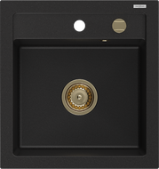 Mexen Vito zlewozmywak granitowy 1-komorowy 520 x 490 mm, czarny, syfon złoty - 6503521000-77-G