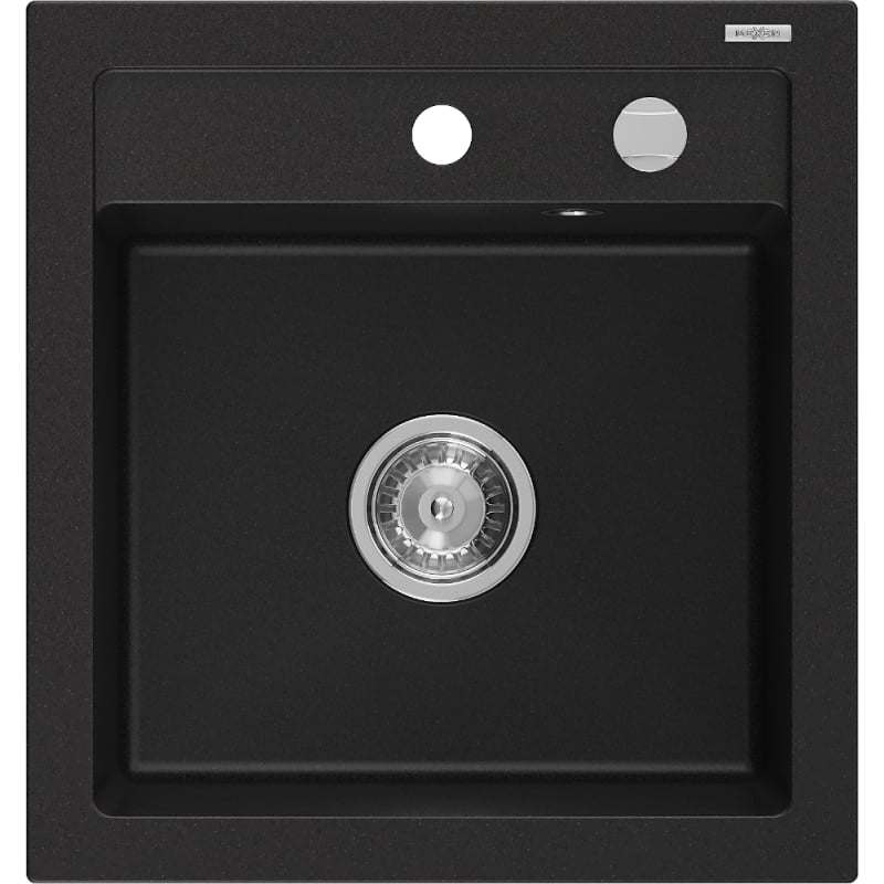Mexen Vito zlewozmywak granitowy 1-komorowy 520 x 490 mm, czarny, syfon chrom - 6503521000-77