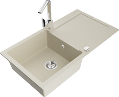 Mexen Leo zlewozmywak granitowy 1-komorowy z ociekaczem i baterią kuchenną Rita, beżowy - 6501-69-670300-00