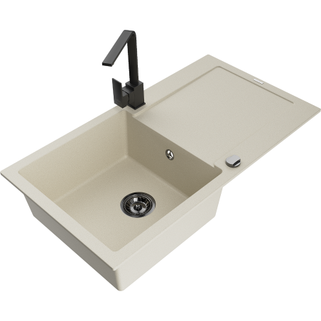 Mexen Leo zlewozmywak granitowy 1-komorowy z ociekaczem i baterią kuchenną Rita, beżowy - 6501-69-670300-70
