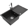 Mexen Leo zlewozmywak granitowy 1-komorowy z ociekaczem i baterią kuchenną Rita, czarny/srebrny metalik - 6501-73-670300-00