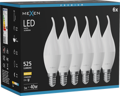 Mexen Nova 6x żarówka LED płomyk E14, C37, 5W, Ciepła - 3000K, 525 lm - L106-E14-0530-01x06