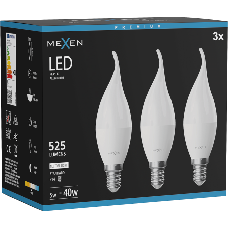 Mexen Nova 3x żarówka LED płomyk E14, C37, 5W, Neutralna - 4000K, 525 lm - L106-E14-0540-01x03