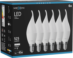 Mexen Nova 6x żarówka LED płomyk E14, C37, 5W, Neutralna - 4000K, 525 lm - L106-E14-0540-01x06