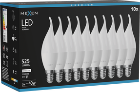 Mexen Nova 10x żarówka LED płomyk E14, C37, 5W, Neutralna - 4000K, 525 lm - L106-E14-0540-01x10
