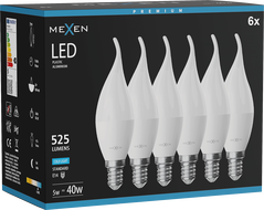 Mexen Nova 6x żarówka LED płomyk E14, C37, 5W, Zimna - 6500K, 525 lm - L106-E14-0565-01x06