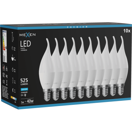 Mexen Nova 10x żarówka LED płomyk E14, C37, 5W, Zimna - 6500K, 525 lm - L106-E14-0565-01x10