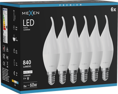 Mexen Nova 6x żarówka LED płomyk E14, C37, 8W, Neutralna - 4000K, 840 lm - L106-E14-0840-01x06