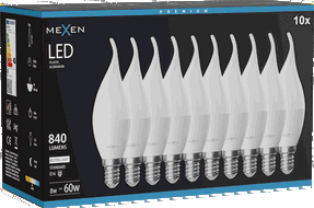 Mexen Nova 10x żarówka LED płomyk E14, C37, 8W, Neutralna - 4000K, 840 lm - L106-E14-0840-01x10