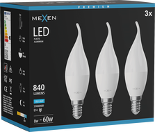Mexen Nova 3x żarówka LED płomyk E14, C37, 8W, Zimna - 6500K, 840 lm - L106-E14-0865-01x03