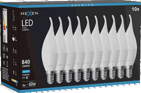 Mexen Nova 10x żarówka LED płomyk E14, C37, 8W, Zimna - 6500K, 840 lm - L106-E14-0865-01x10