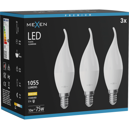 Mexen Nova 3x żarówka LED płomyk E14, C37, 10W, Ciepła - 3000K, 1055 lm - L106-E14-1030-01x03