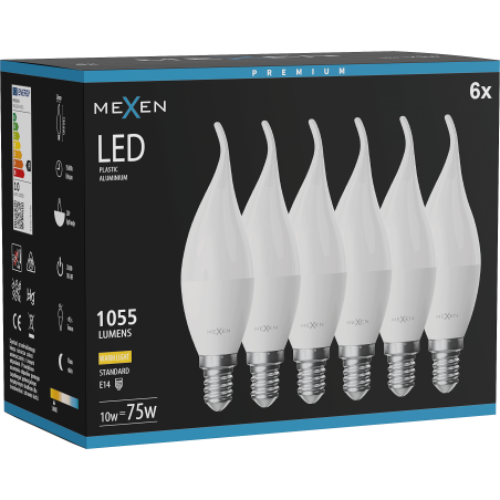 Mexen Nova 6x żarówka LED płomyk E14, C37, 10W, Ciepła - 3000K, 1055 lm - L106-E14-1030-01x06
