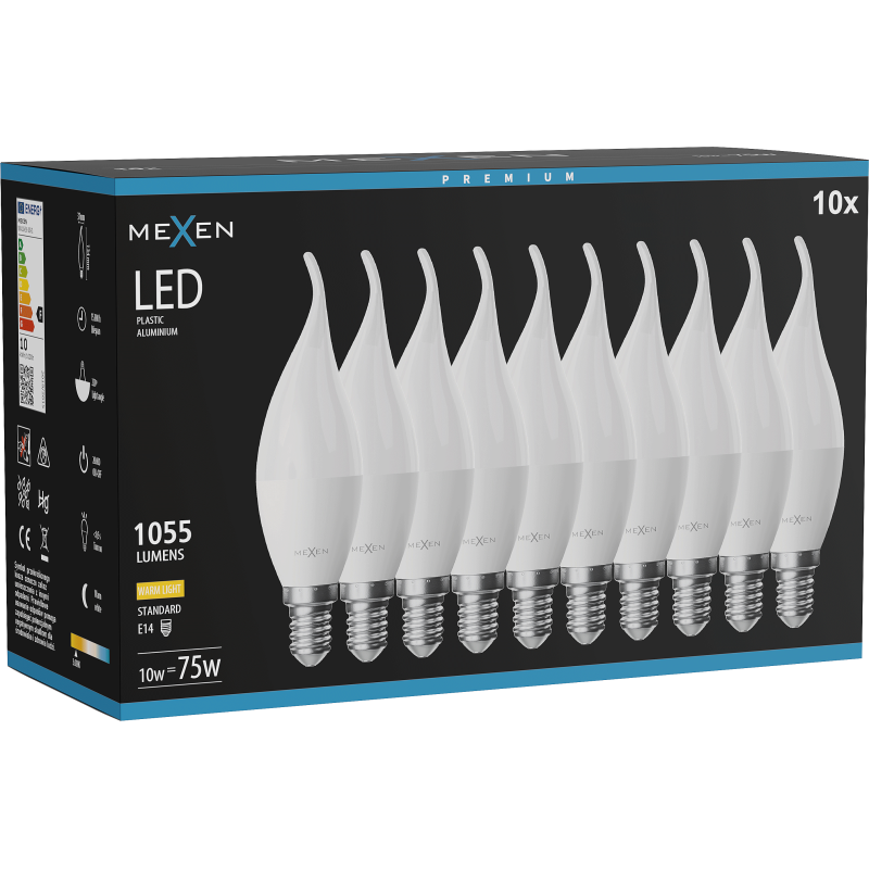 Mexen Nova 10x żarówka LED płomyk E14, C37, 10W, Ciepła - 3000K, 1055 lm - L106-E14-1030-01x10