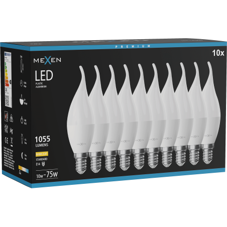 Mexen Nova 10x żarówka LED płomyk E14, C37, 10W, Ciepła - 3000K, 1055 lm - L106-E14-1030-01x10