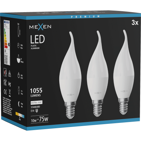 Mexen Nova 3x żarówka LED płomyk E14, C37, 10W, Neutralna - 4000K, 1055 lm - L106-E14-1040-01x03