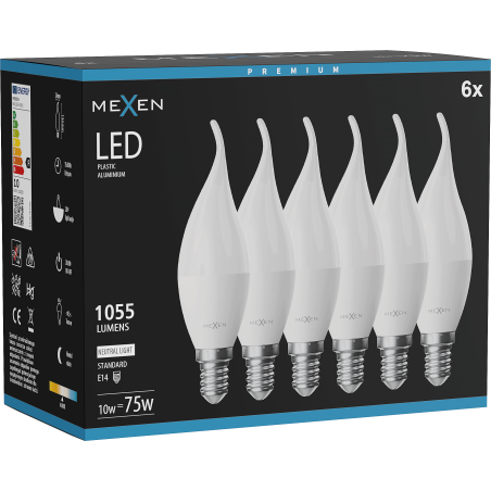 Mexen Nova 6x żarówka LED płomyk E14, C37, 10W, Neutralna - 4000K, 1055 lm - L106-E14-1040-01x06
