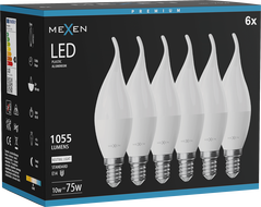 Mexen Nova 6x żarówka LED płomyk E14, C37, 10W, Neutralna - 4000K, 1055 lm - L106-E14-1040-01x06