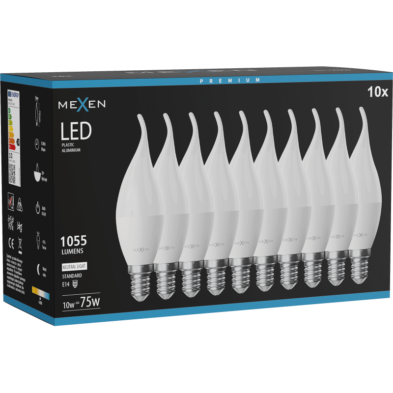 Mexen Nova 10x żarówka LED płomyk E14, C37, 10W, Neutralna - 4000K, 1055 lm - L106-E14-1040-01x10