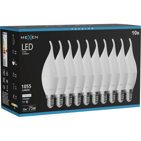 Mexen Nova 10x żarówka LED płomyk E14, C37, 10W, Neutralna - 4000K, 1055 lm - L106-E14-1040-01x10
