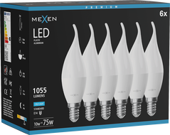 Mexen Nova 6x żarówka LED płomyk E14, C37, 10W, Zimna - 6500K, 1055 lm - L106-E14-1065-01x06