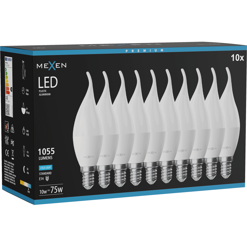 Mexen Nova 10x żarówka LED płomyk E14, C37, 10W, Zimna - 6500K, 1055 lm - L106-E14-1065-01x10
