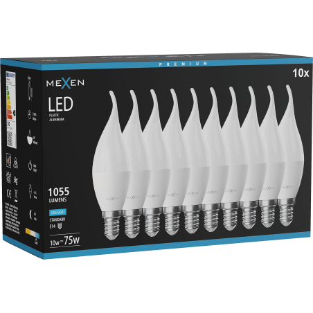 Mexen Nova 10x żarówka LED płomyk E14, C37, 10W, Zimna - 6500K, 1055 lm - L106-E14-1065-01x10