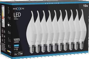Mexen Nova 10x żarówka LED płomyk E14, C37, 10W, Zimna - 6500K, 1055 lm - L106-E14-1065-01x10