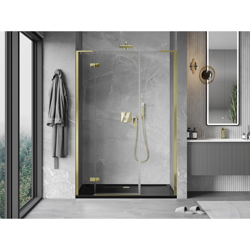 Mexen Mist-H L drzwi prysznicowe uchylne lewe 145 cm, transparent, złote - 8A5L-145-001-50-00-L