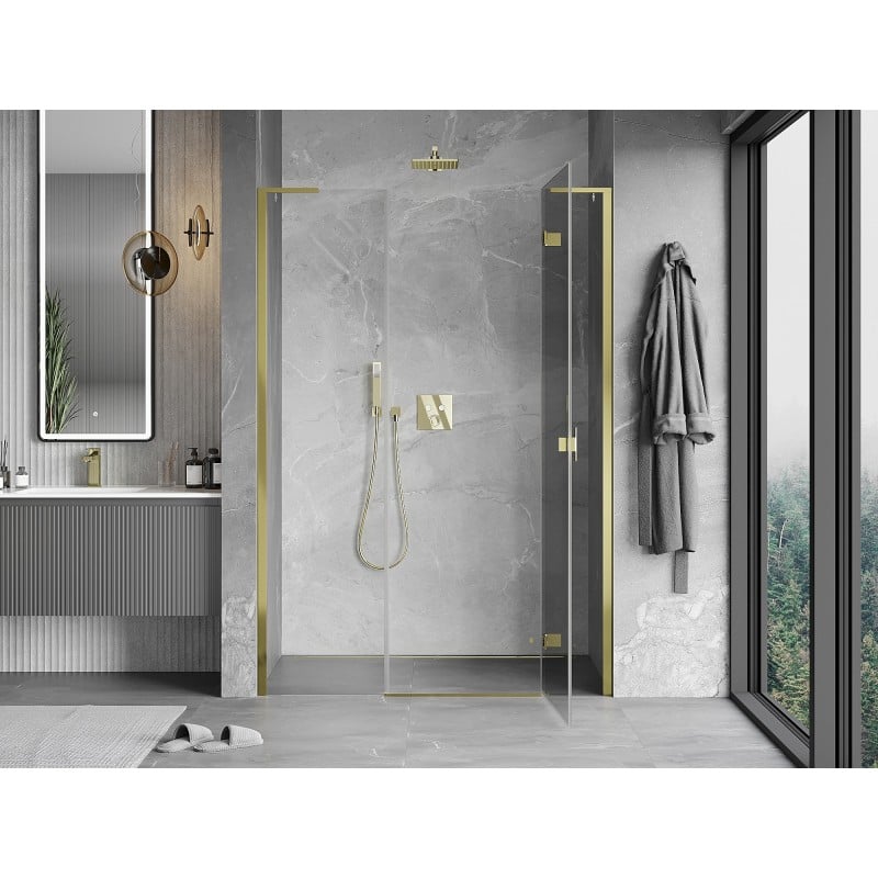Mexen Mist-H L drzwi prysznicowe uchylne prawe 145 cm, transparent, złote - 8A5L-145-001-50-00-P