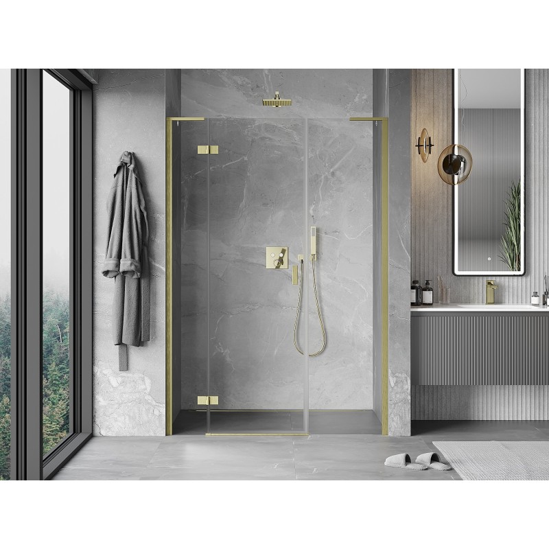 Mexen Mist-H L drzwi prysznicowe uchylne lewe 125 cm, transparent, złote szczotkowane - 8A5L-125-001-55-00-L